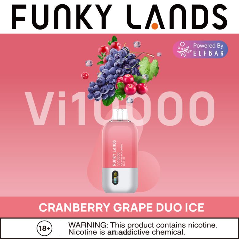 ELFBAR funky lands nejlepší příchuť jednorázový vape vi10000 ledová série brusinkový hroznový duo led 60FDZ156
