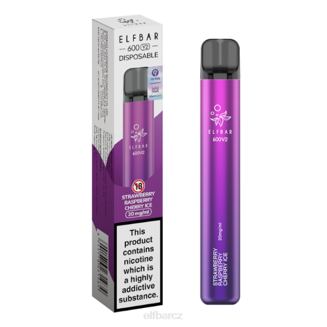 elfbar 600v2 jednorázová vapka - 20 mg 844218 jahoda malina třešeň led