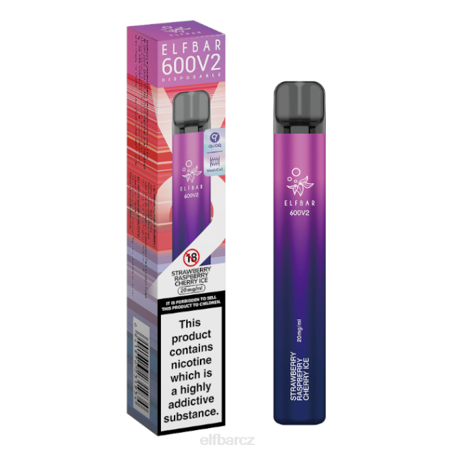 elfbar 600v2 jednorázová vapka - 20 mg 844218 jahoda malina třešeň led